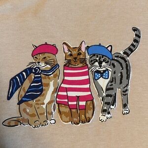 Kim Rogers Perfectly Soft size L 3/4 Sleeve Cat Graphic Top NWOT Beige crew-neck